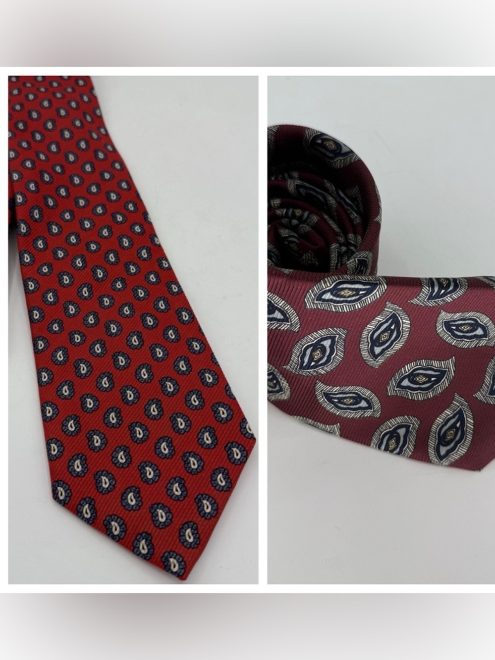 Robert Talbott lot of 2 Silk Tie Mens Red /maroon Necktie 3.5x58 Textured